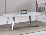 Table Basse Gossip Chrome Marbre Blanc 120x70 Cm