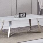 Table Basse Gossip Chrome Marbre Blanc 120x70 Cm