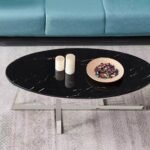 Table Basse Gamma Chrome Pierre Marbre Noir 120x60x45 Cm