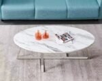 Table Basse Gamma Chrome Pierre Marbre Blanc 120x60x45 Cm
