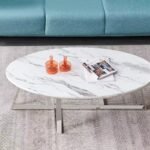 Table Basse Gamma Chrome Pierre Marbre Blanc 120x60x45 Cm