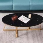 Table Basse Gamma Gold Pierre Marbre Noir 120x60x45 Cm