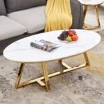 Table Basse Gamma Gold Marbre Blanc 120x60x45 Cm