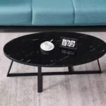 Table Basse Gamma Metal Noir Pierre Marbre Noir 120x60x45 Cm