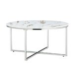 Table Basse Lorie Chrome Marbre Blanc Diamètre 90 Cm