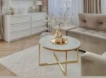 Table Basse Lorie Gold Marbre Blanc Diamètre 90 Cm
