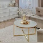 Table Basse Lorie Gold Marbre Blanc Diamètre 90 Cm