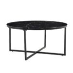 Table Basse Lorie Métal Noir Marbre Noir Diamètre 90 Cm