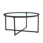 Table Basse Lorie Métal Noir Plateau Transparent Diamètre 90 Cm