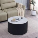 Gueridon Valmy Pieds Noir Plateau Ceramique Marbre Blanc 80x45cm