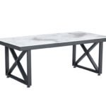 Table Basse Levanto Métal Noir Marbre Beige 120x60x45 Cm