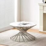 Table Basse Nautilus Chrome Marbre Blanc D 80 Cm