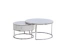 Table Basse Gigogne Samira  à Tiroir Chrome Céramique Marbre Blanc 80+60CM – Image 6