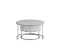 Table Basse Gigogne Samira  à Tiroir Chrome Céramique Marbre Blanc 80+60CM – Image 7