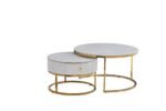 Table Basse Gigogne Samira  à Tiroir Gold Céramique Marbre Blanc 80+60CM – Image 3