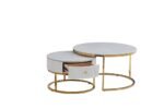 Table Basse Gigogne Samira  à Tiroir Gold Céramique Marbre Blanc 80+60CM – Image 4