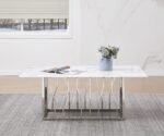Table Basse Portofino Chrome Marbre Blanc 120x70x45 Cm