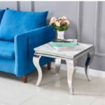 Gueridon Baroque Chrome Marbre Blanc 50x50 Cm