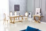 Table Repas Omega Gold Marbre Blanc 180x90 Cm – Image 2