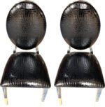 Lot De 4 Chaises Medaillon En Similicuir Croco Noir – Image 4