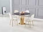 Lot De 4 Chaises Scandinave Alveole Gold Velours Beige – Image 2