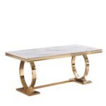 Table Repas Omega Gold Marbre Blanc 180x90 Cm