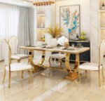 Table Repas Omega Gold Marbre Blanc 180x90 Cm – Image 3