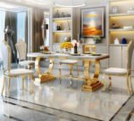 Table Repas Omega Gold Marbre Blanc 180x90 Cm – Image 4