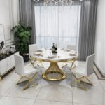 Table Repas Deluxe Gold Marbre Blanc 130x75 Cm – Image 3