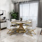 Table Repas Deluxe Gold Marbre Blanc 130x75 Cm – Image 5
