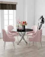 Table Repas Jessica Chrome Marbre ( Noir/ Gris ) Piétement en Acier  120X75 Cm