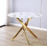 Table Repas Jessica ( Gold Marbre Blanc/ Chrome Marbre Noir ) Piétement en Acier Gold  100X75 Cm – Image 2