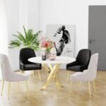 Table Repas Jessica ( Gold Marbre Blanc/ Chrome Marbre Noir ) Piétement en Acier Gold  100X75 Cm