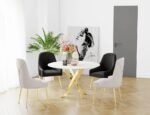 Table Repas Jessica Gold Marbre Blanc Piétement en Acier Gold  120X75 Cm