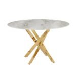 Table Repas Jessica Gold Marbre Gris Piétement en Acier Gold  120X75 Cm