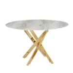 Table Repas Jessica Gold Marbre Gris Piétement en Acier Gold  120X75 Cm