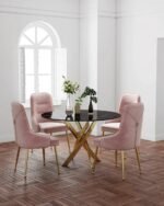 Table Repas Jessica Gold Marbre Noir Pietiement en Acier Gold  120X75 Cm