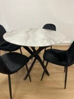 Table Repas Jessica Métal Noir Marbre Gris 120x75cm – Image 3