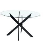 Table Repas Jessica Noir  ( Plateau Transparent/ Gold Marbre Noir/ Gold Transparent ) Piétement en Acier  100X75 Cm