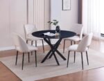 Table Repas Jessica Métal Noir  Plateau Bois ( Noir Piétement en Métal / Griffée Piétement en Métal )  100Cm