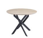 Table Repas Jessica Métal Noir  Plateau Bois Chêne Griffé Piétement en Métal  120Cm SANS CHAISES – Image 3