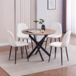 Table Repas Jessica Métal Noir  Plateau Bois Chêne Griffé Piétement en Métal  120Cm SANS CHAISES