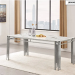 Table A Manger Flute Chrome Marbre Blanc 180x90x75 Cm