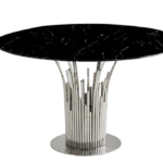 Table A Manger Flute Chrome ( Marbre Noir/ Gold Marbre Blanc ) 120 Cm