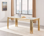 Table A Manger Flute Gold Marbre Blanc 180x90x75 Cm