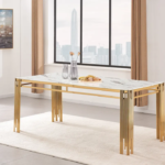 Table A Manger Flute Gold Marbre Blanc 180x90x75 Cm