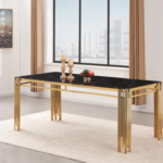 Table A Manger Flute Gold Marbre Noir 180x90x75 Cm