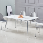 Table A Manger Agnes Chrome Marbre Blanc 150x90 Cm SANS CHAISES