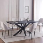 Table A Manger ( Stella Bois Noir/ Stella Point de Hongrie ) Pied Métal Noir 180x90cm SANS CHAISES