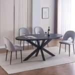 Table A Manger ( Gaia Bois Noir/ Gaia Point de Hongrie ) Pied Métal Noir 180x90cm SANS CHAISES